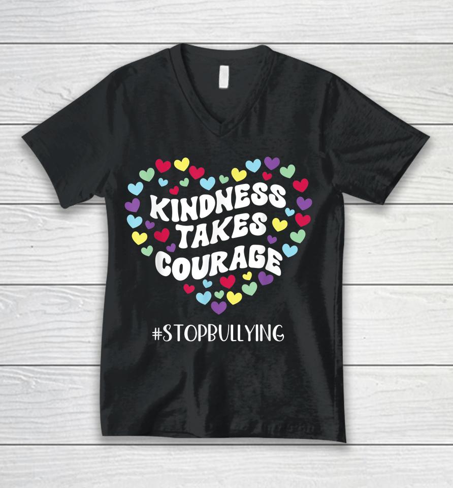 Kindness Takes Courage Anti-Bullying Awareness Wavy Orange Unisex V-Neck T-Shirt