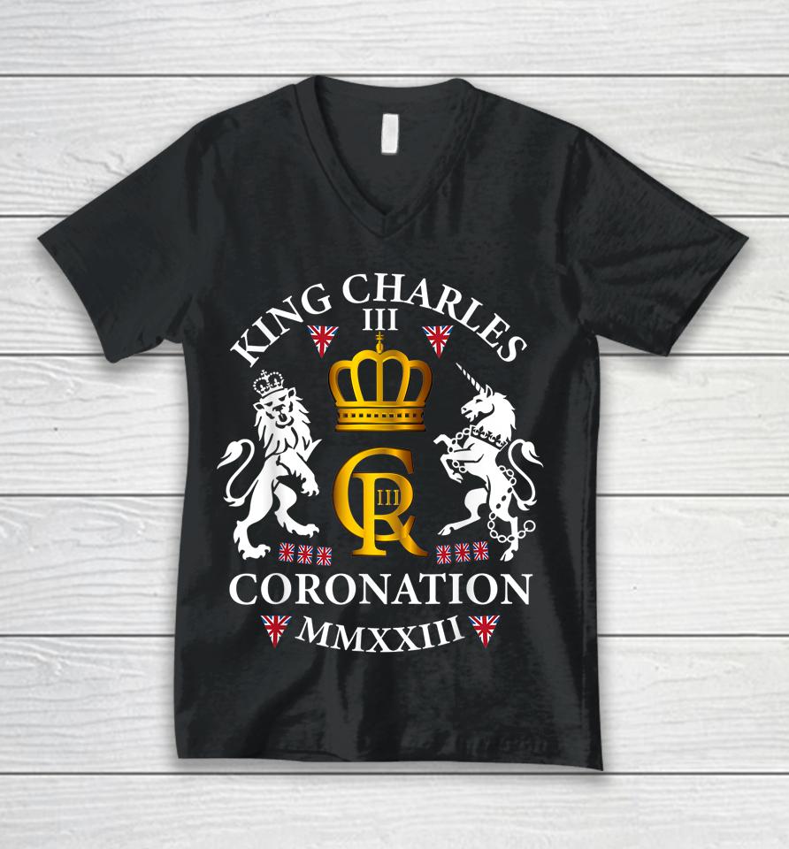 King Charles Iii British Monarch Royal Coronation May 2023 Unisex V-Neck T-Shirt