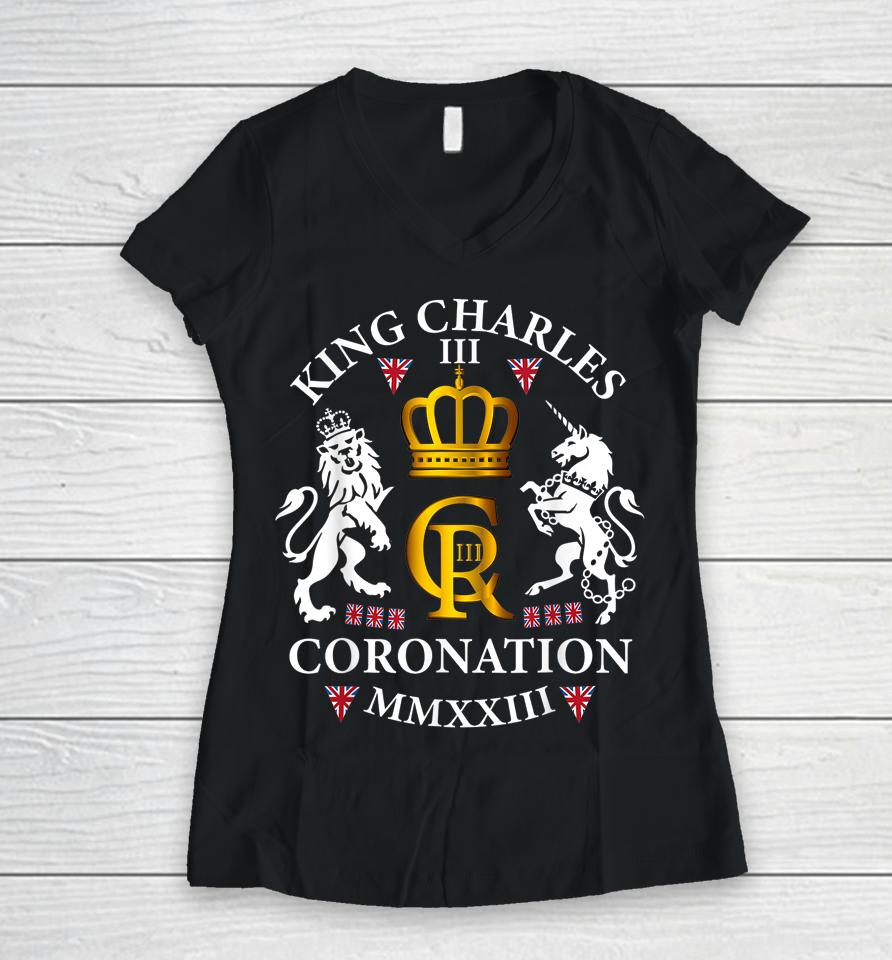 King Charles Iii British Monarch Royal Coronation May 2023 Women V-Neck T-Shirt