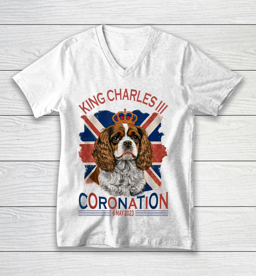 King Charles Iii British Royal Coronation May Spaniel Dog Unisex V-Neck T-Shirt