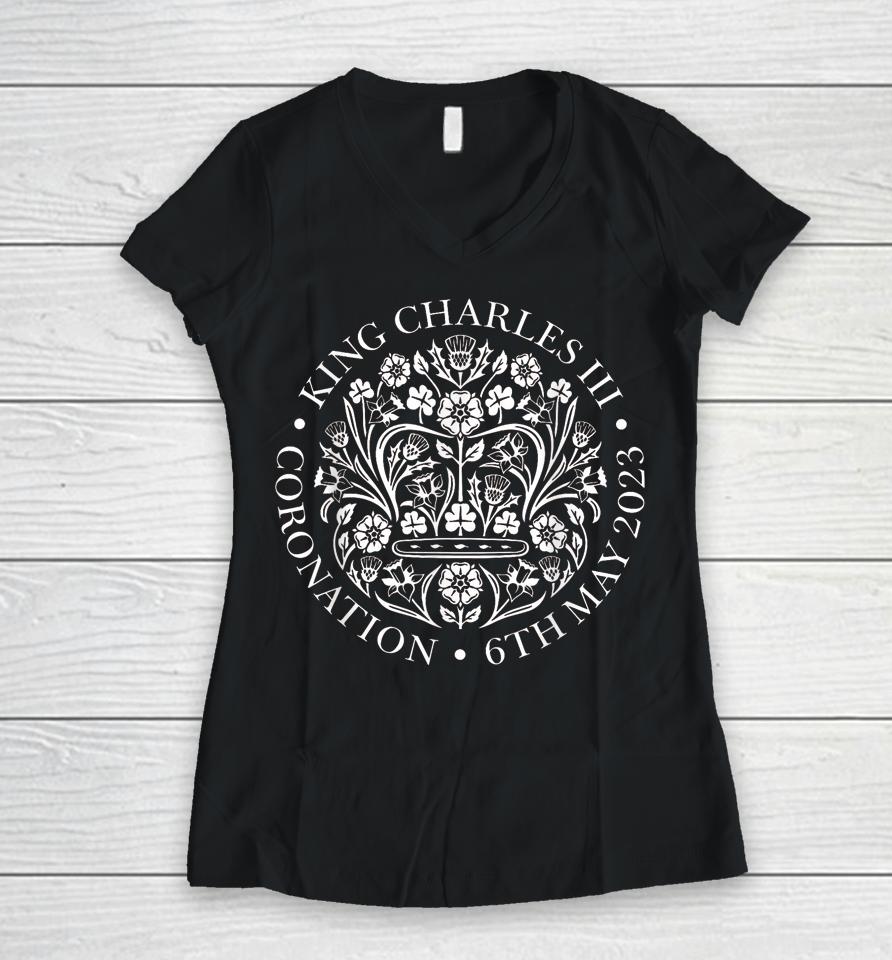 King Charles Iii Coronation 2023 British Souvenir Women V-Neck T-Shirt