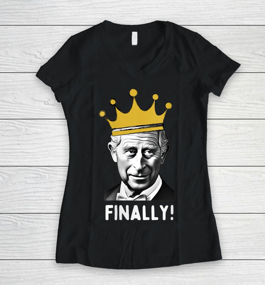 King Charles Iii Coronation Memorabilia Souvenir Party Women V-Neck T-Shirt