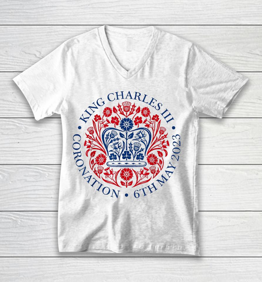 King Charles Iii Coronation Shirt Official Logo Watch Party Unisex V-Neck T-Shirt