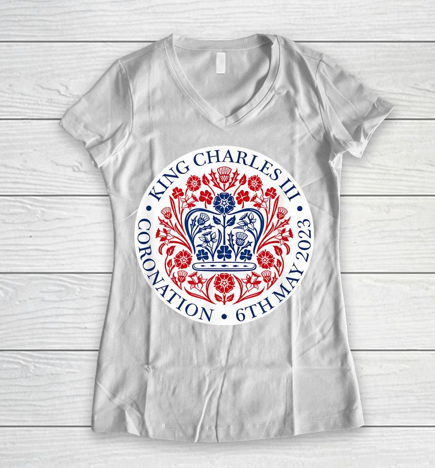 King Charles Iii Coronation Shirt Official Logo Watch Party Women V-Neck T-Shirt