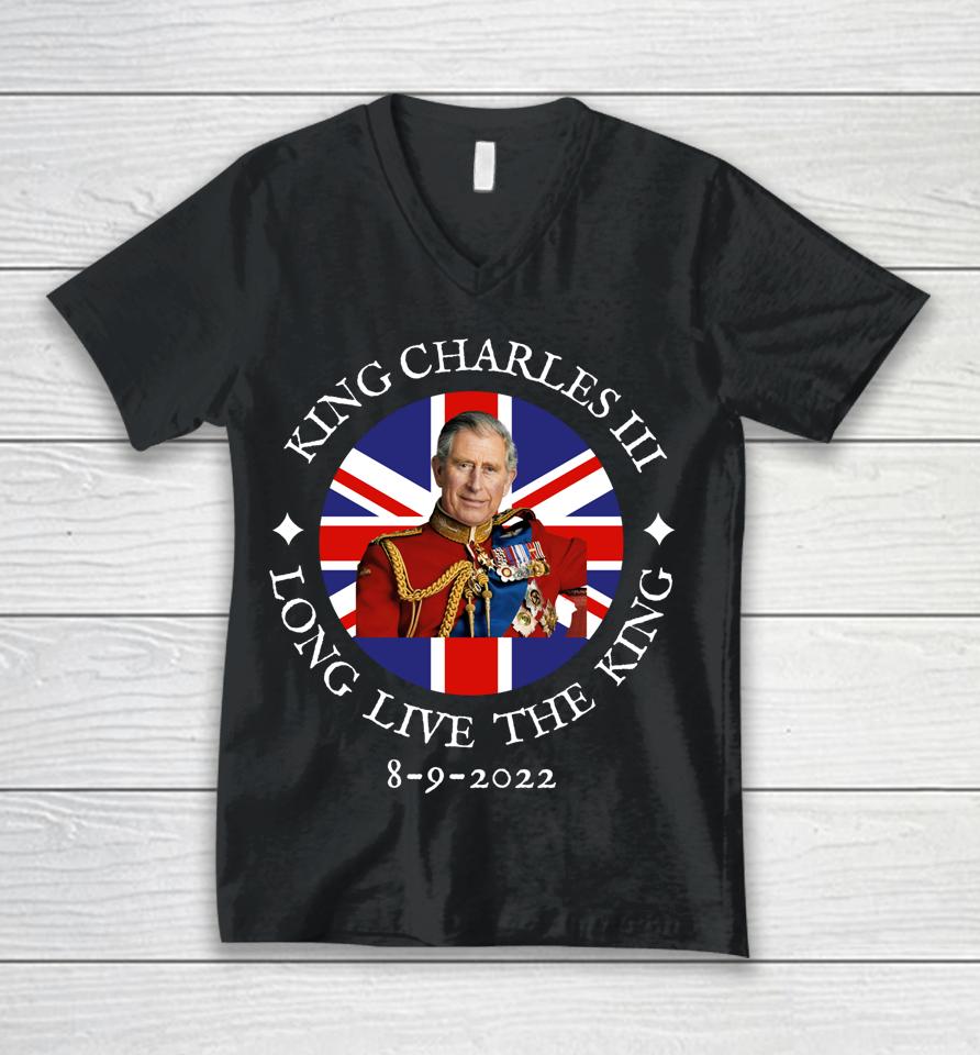 King Charles Iii Long Live The King 8-9-2022 British Flag Unisex V-Neck T-Shirt
