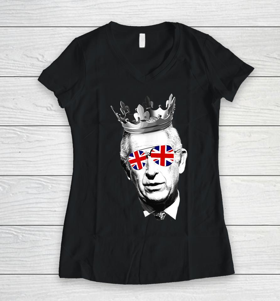 King Charles Iii Sunglasses British Crown Union Jack Meme Women V-Neck T-Shirt