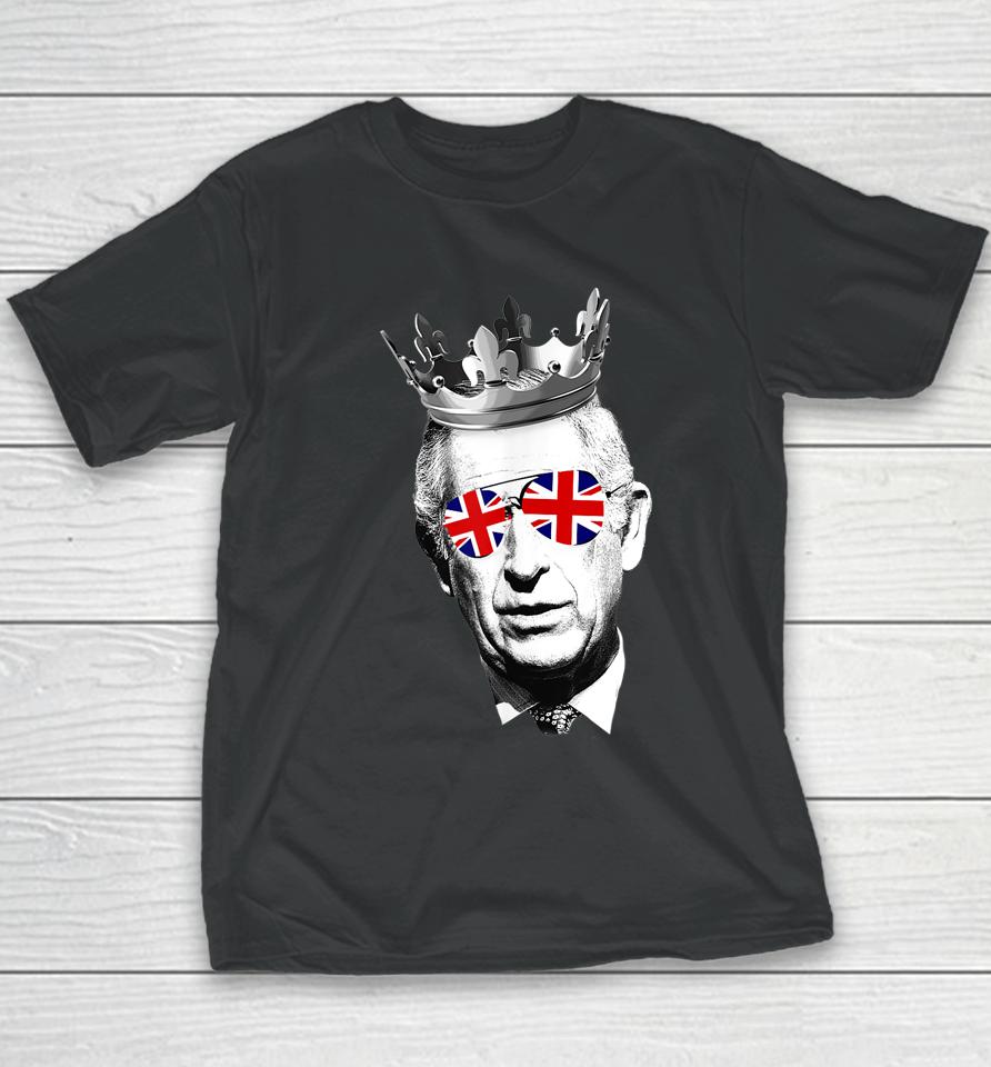 King Charles Iii Sunglasses British Crown Union Jack Meme Youth T-Shirt