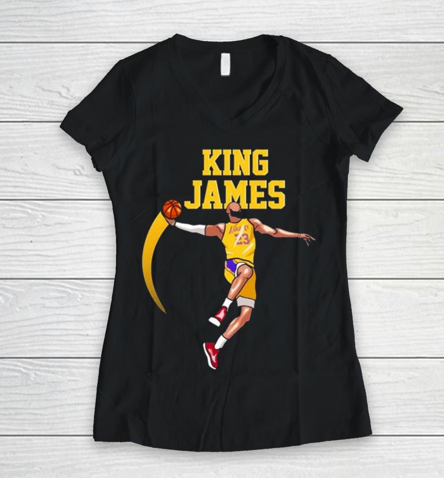 King James Basketball Player Los Angeles Lakers Nba Women V-Neck T-Shirt