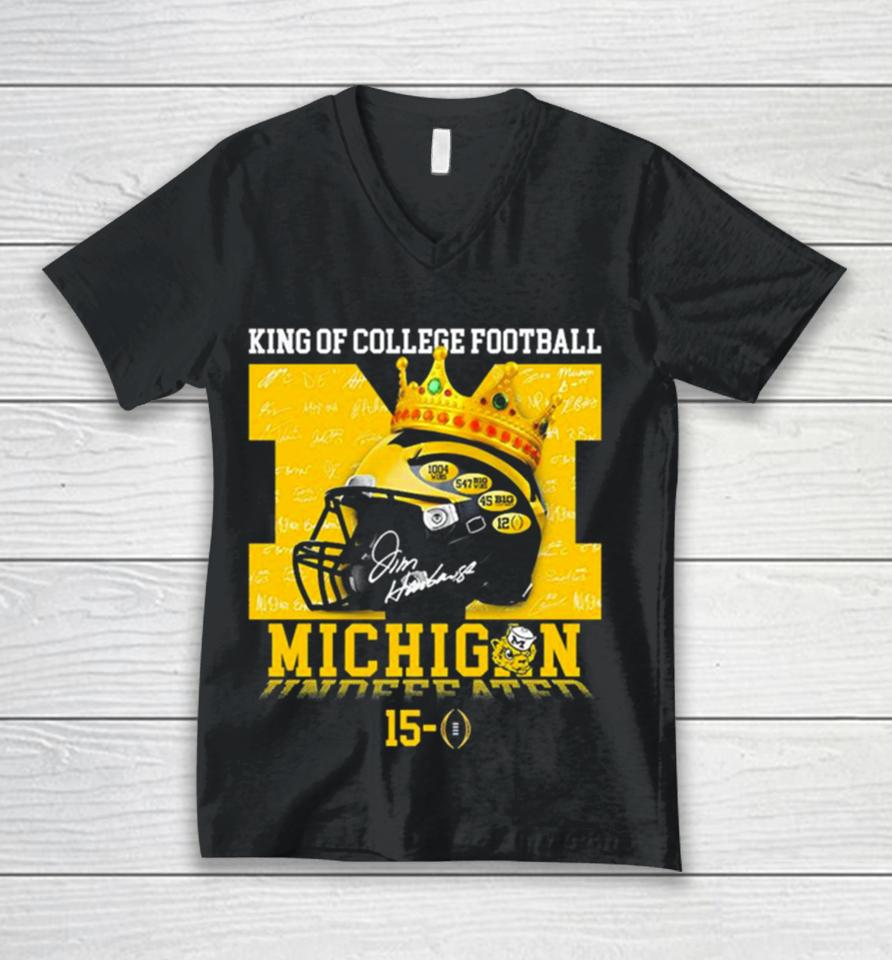 King Of College Football Michigan Wolverines Undefeated 15 0 Unisex V-Neck T-Shirt