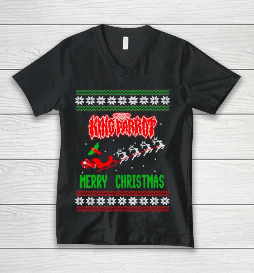 King Parrot Merry Christmas Uglyshirts Unisex V-Neck T-Shirt