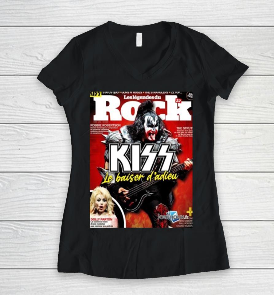 Kiss Magazine Cover Gene Simmons Rocks The Cover Of The Latest Issue Of France Les Legendes Du Rock Magazine Women V-Neck T-Shirt