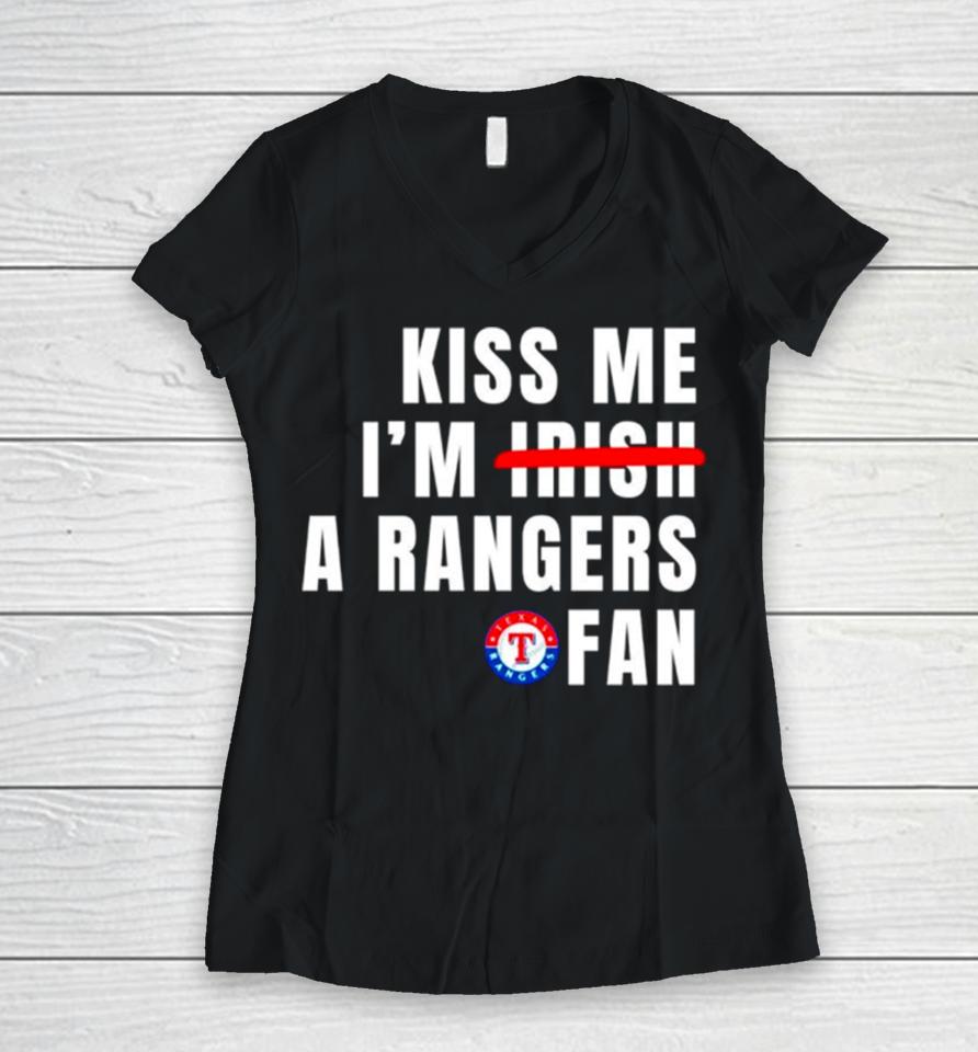 Kiss Me I’m A Rangers Fan Women V-Neck T-Shirt