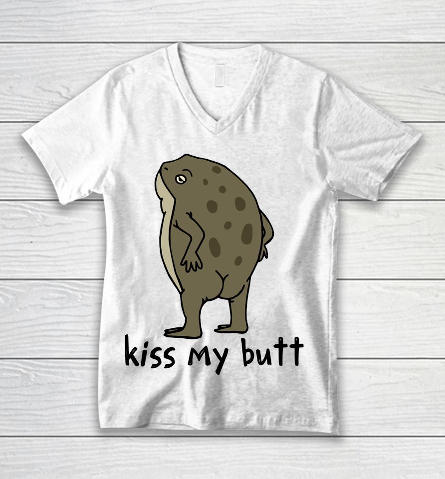 Kiss My Butt Green Frog Unisex V-Neck T-Shirt