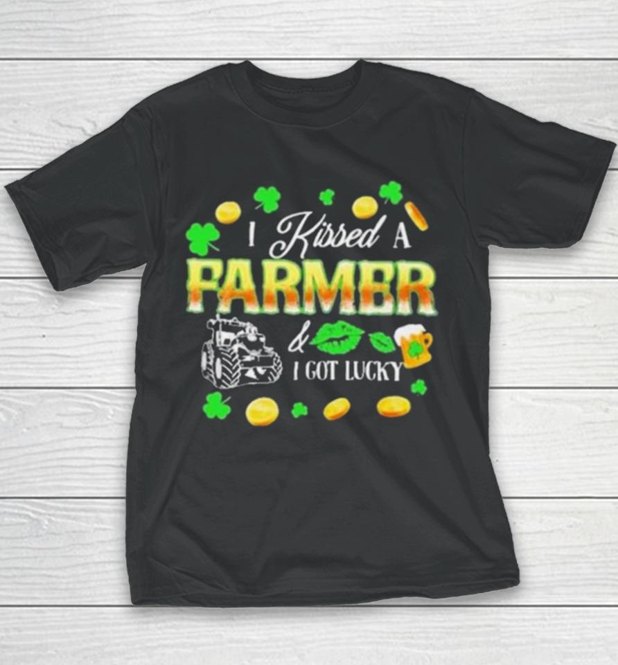 Kissed A Farmer Got Lucky Funny St Patrick’s Day Farmer Youth T-Shirt