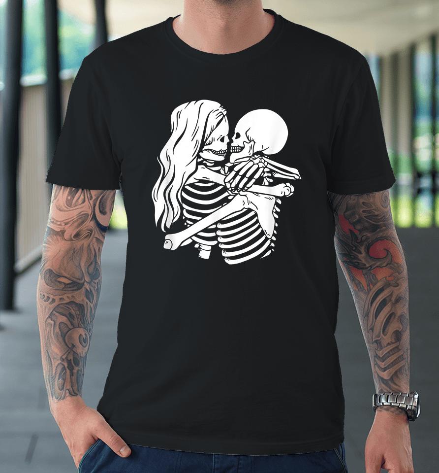 Kissing Skeletons In Love Valentine's Day Couples Premium T-Shirt