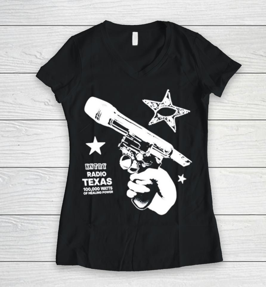 Kntry Radio Texas 100000 Watts Of Healing Power Women V-Neck T-Shirt