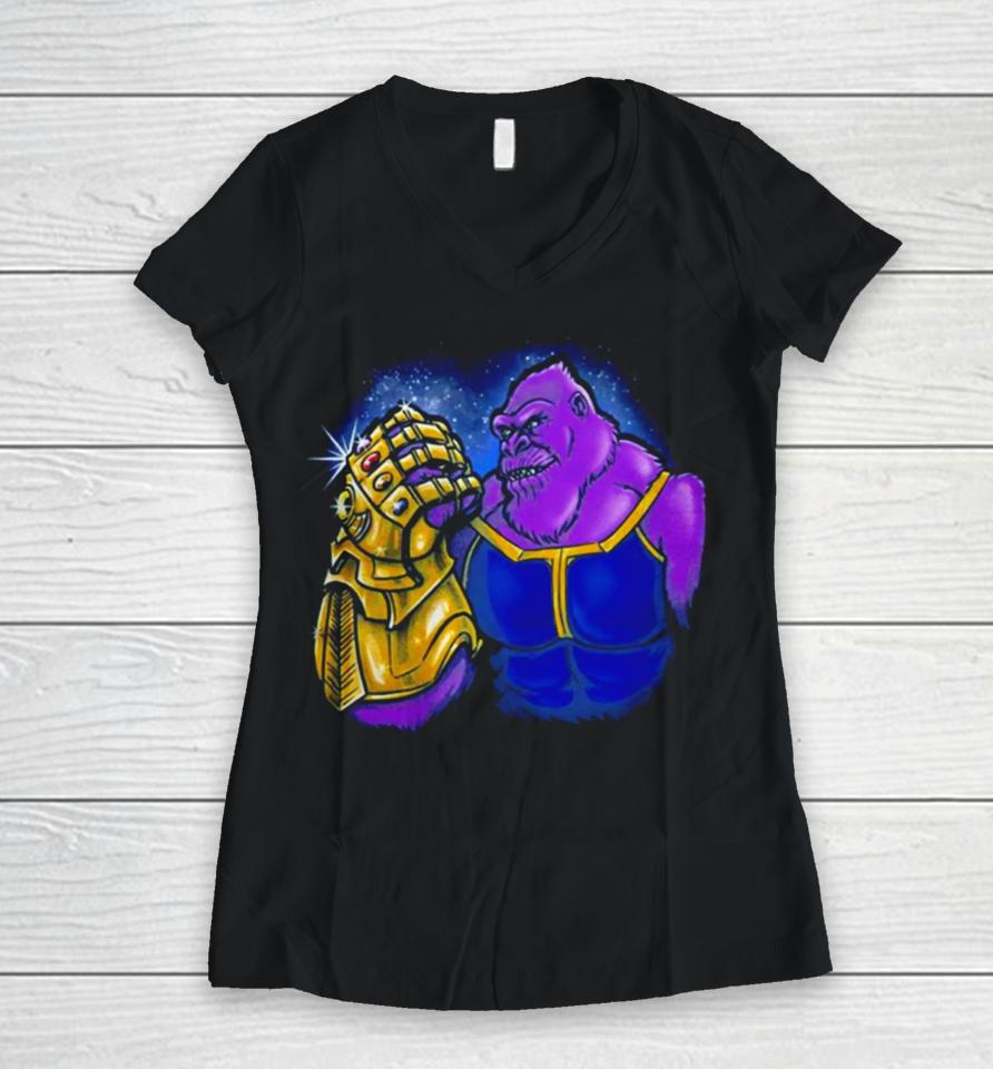 Kongfinity Gauntlet King Kong Women V-Neck T-Shirt