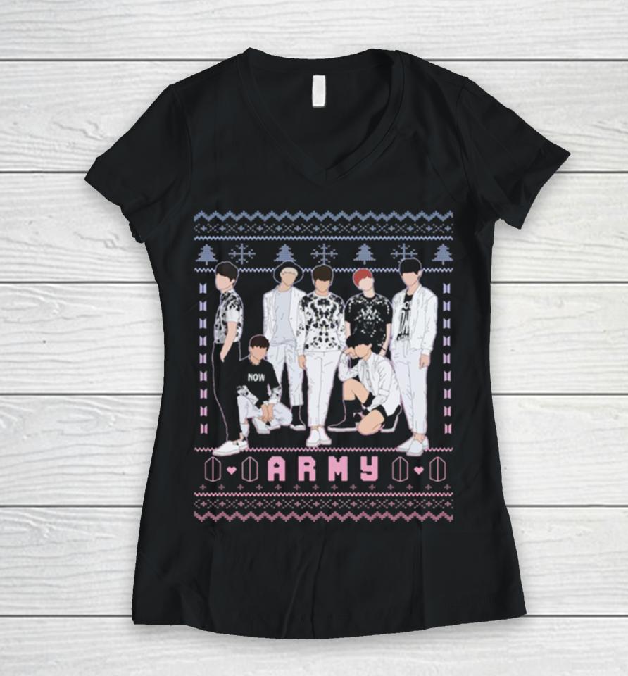 Kpop Army Saranghae Cats And Colorful Women V-Neck T-Shirt