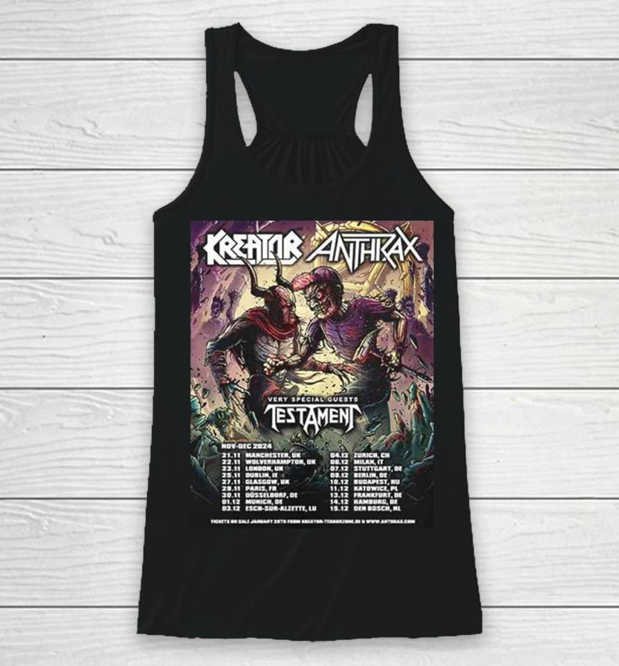 Kreator X Anthrax With Special Guests Testament Nov Dec 2024 Tour Schedule Lists Racerback Tank