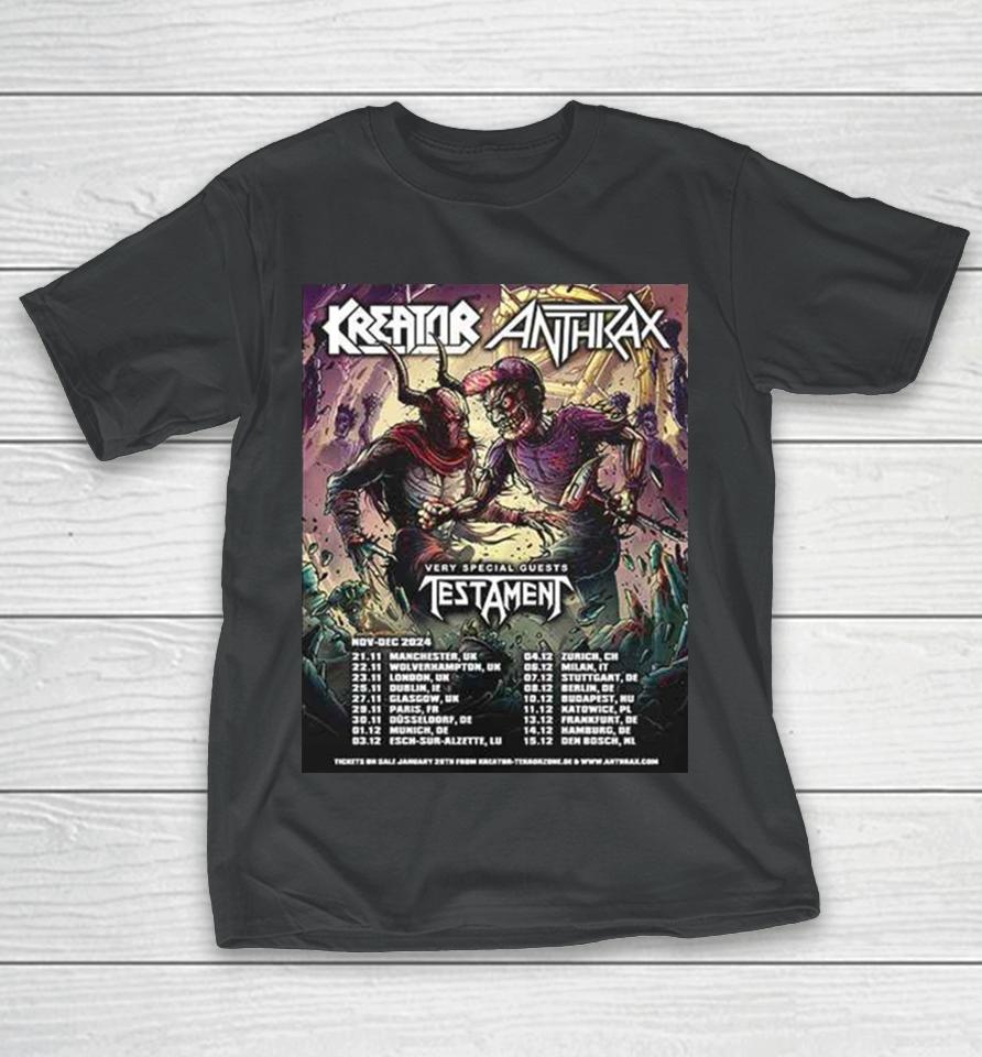 Kreator X Anthrax With Special Guests Testament Nov Dec 2024 Tour Schedule Lists T-Shirt