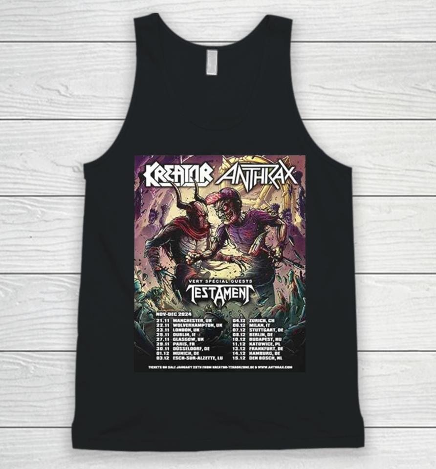 Kreator X Anthrax With Special Guests Testament Nov Dec 2024 Tour Schedule Lists Unisex Tank Top