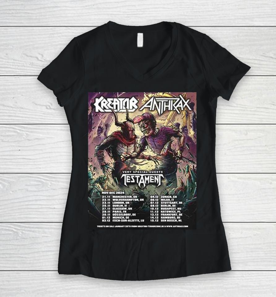 Kreator X Anthrax With Special Guests Testament Nov Dec 2024 Tour Schedule Lists Women V-Neck T-Shirt