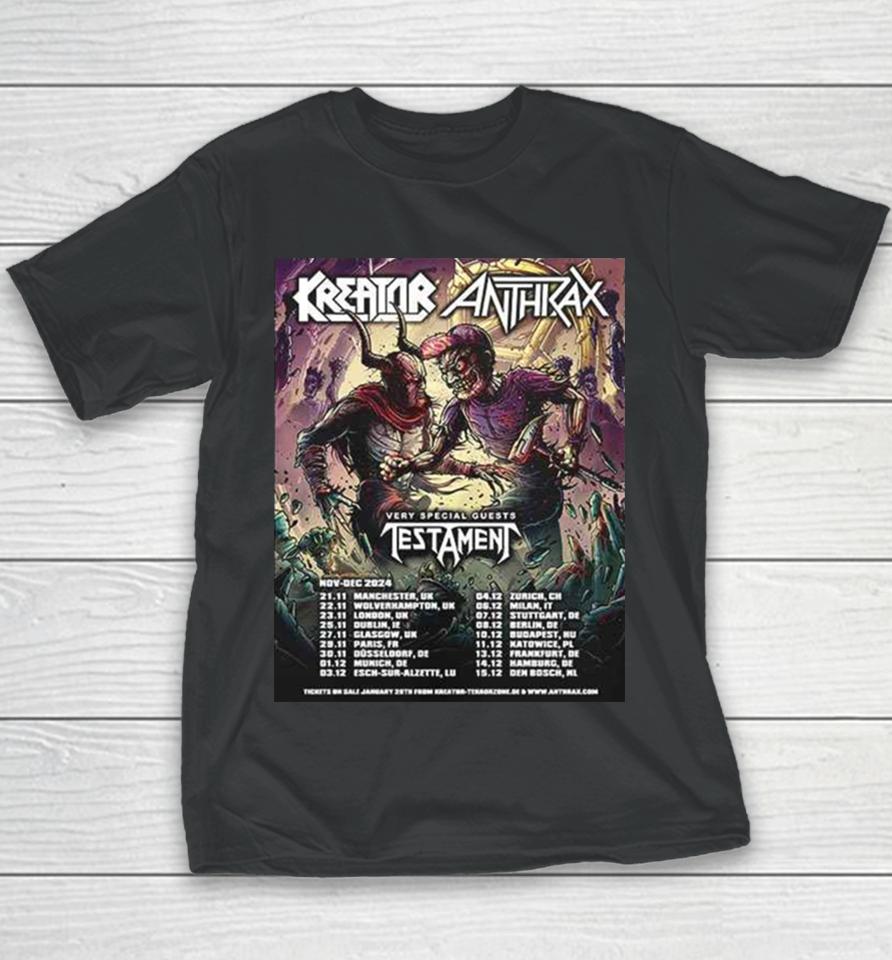 Kreator X Anthrax With Special Guests Testament Nov Dec 2024 Tour Schedule Lists Youth T-Shirt