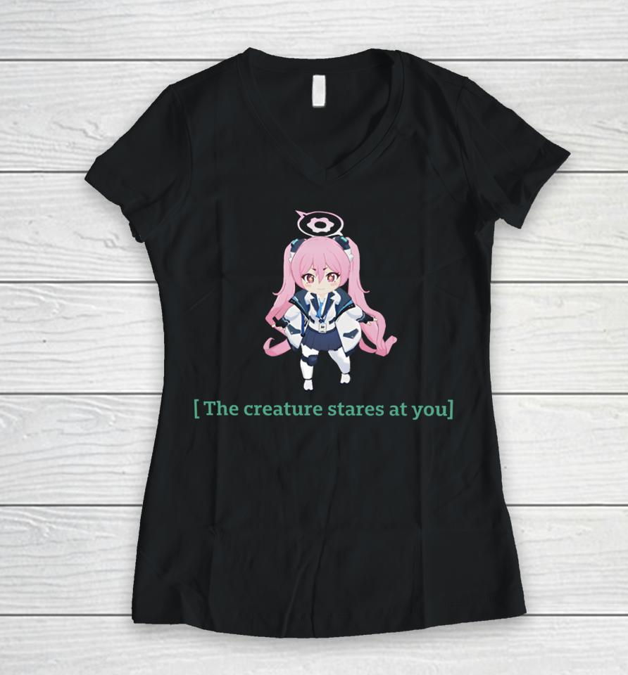 Kurosakikoyuki The Creature Stares At You Women V-Neck T-Shirt