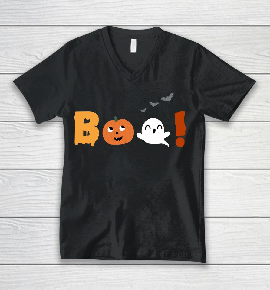 Kwai Halloween Boo Pumpkin And Ghost Unisex V-Neck T-Shirt