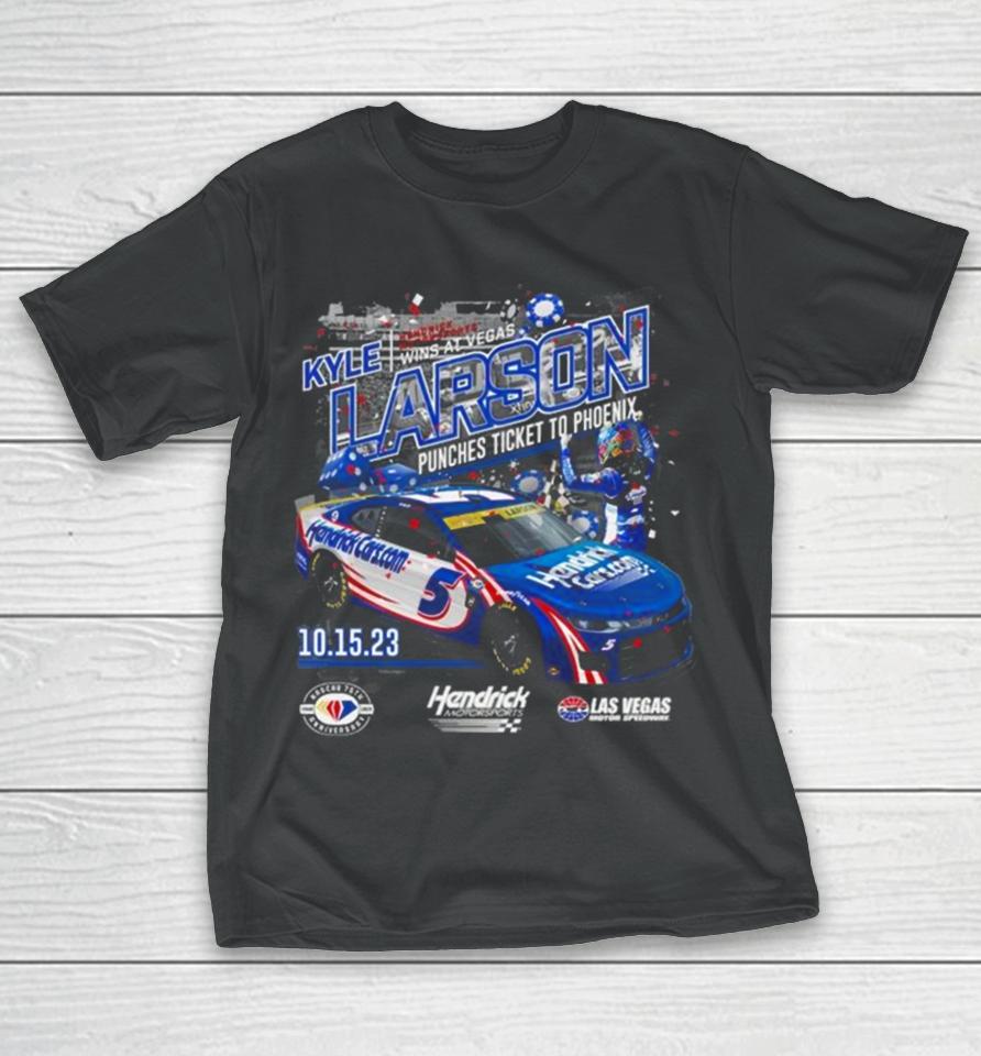 Kyle Larson Checkered Flag Sports Charcoal 2023 South Point 400 Race Winner T-Shirt