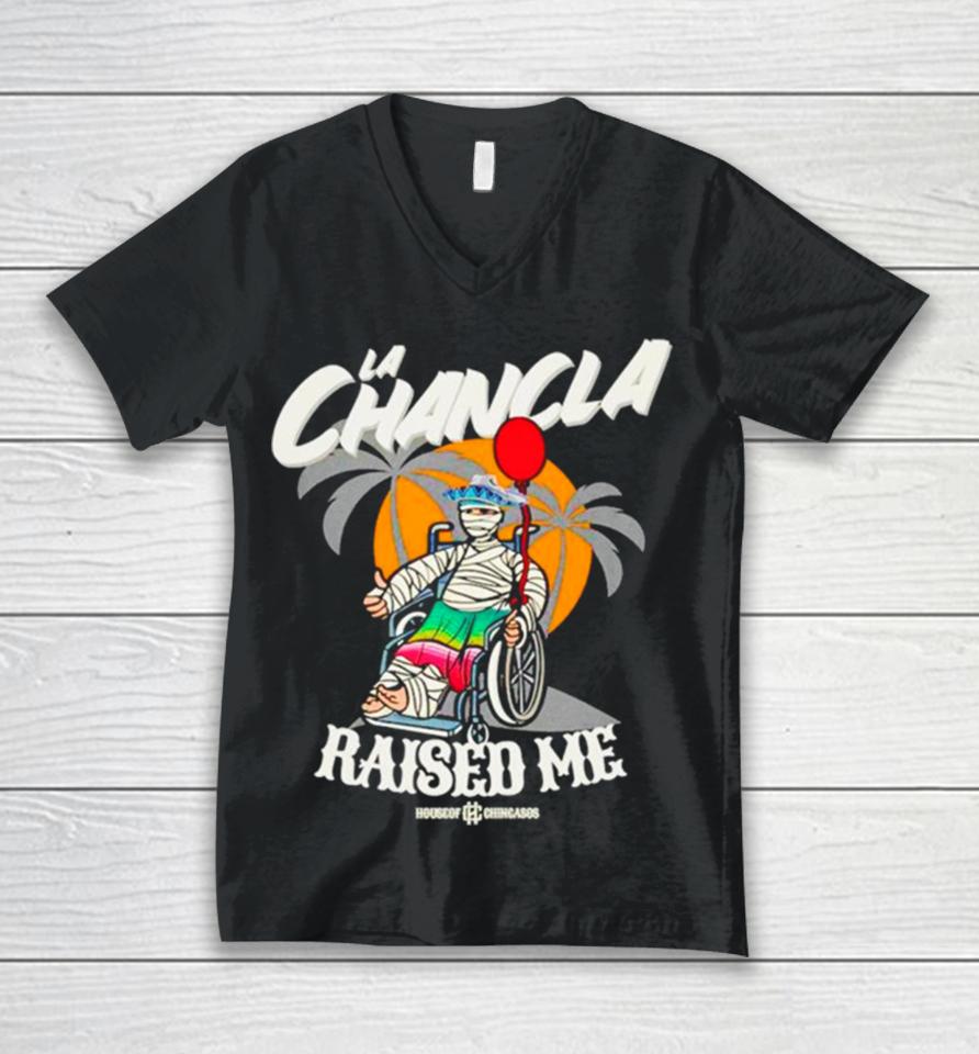 La Chancla Raised Me Old School Unisex V-Neck T-Shirt