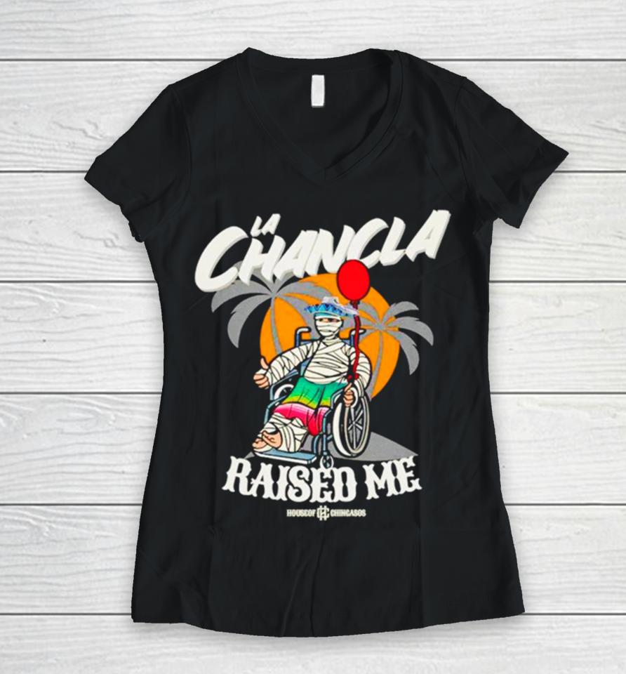 La Chancla Raised Me Old School Women V-Neck T-Shirt