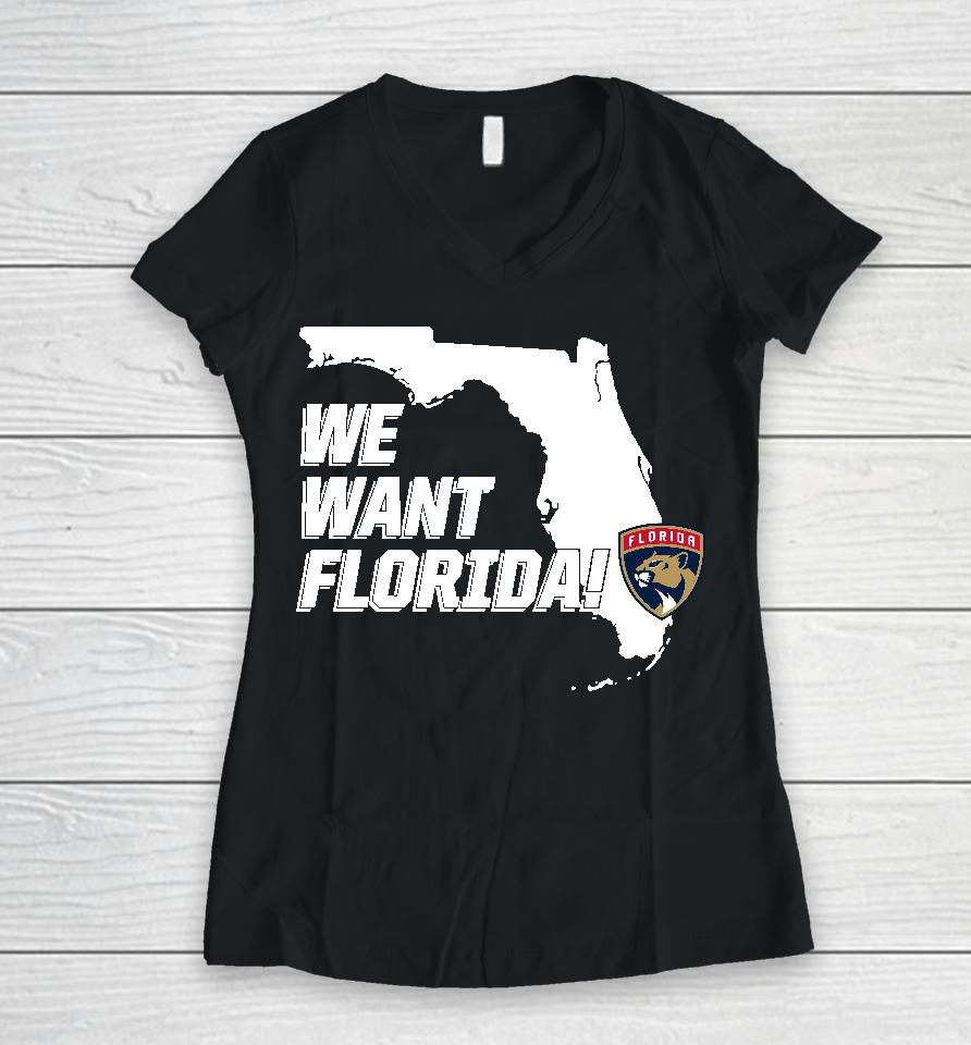 Lacrosswear Florida Panthers We Want Florida Women V-Neck T-Shirt