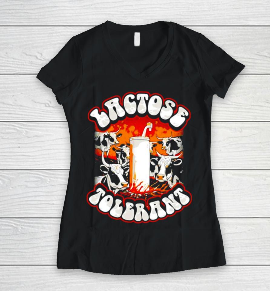 Lactose Tolerant Cows Women V-Neck T-Shirt