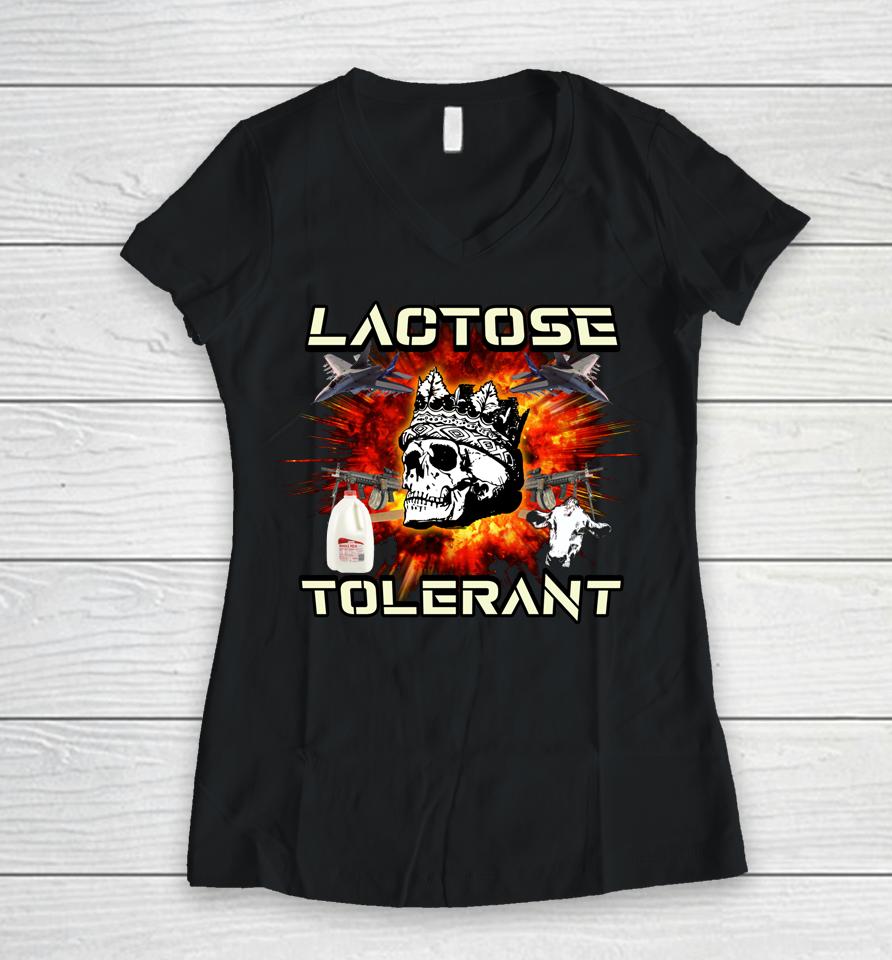 Lactose Tolerant Women V-Neck T-Shirt