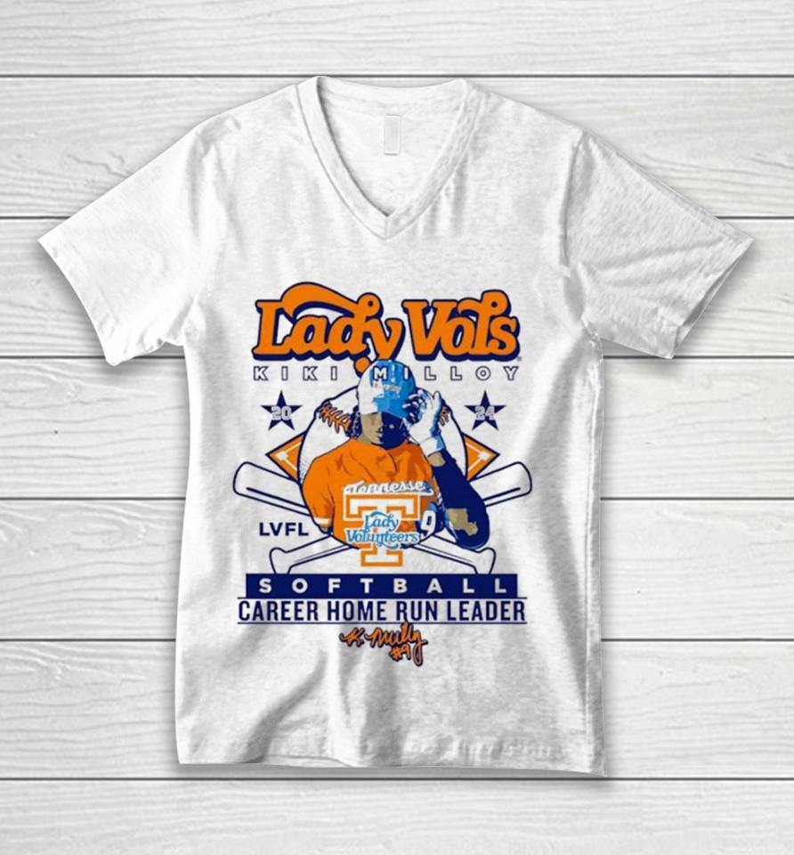 Lady Volunteers Kiki Milloy 2024 Lvfl Softball Career Home Run Leader Signature Unisex V-Neck T-Shirt