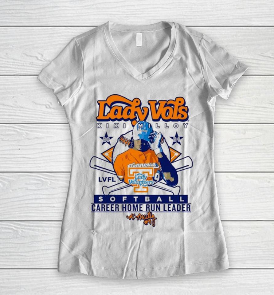 Lady Volunteers Kiki Milloy 2024 Lvfl Softball Career Home Run Leader Signature Women V-Neck T-Shirt