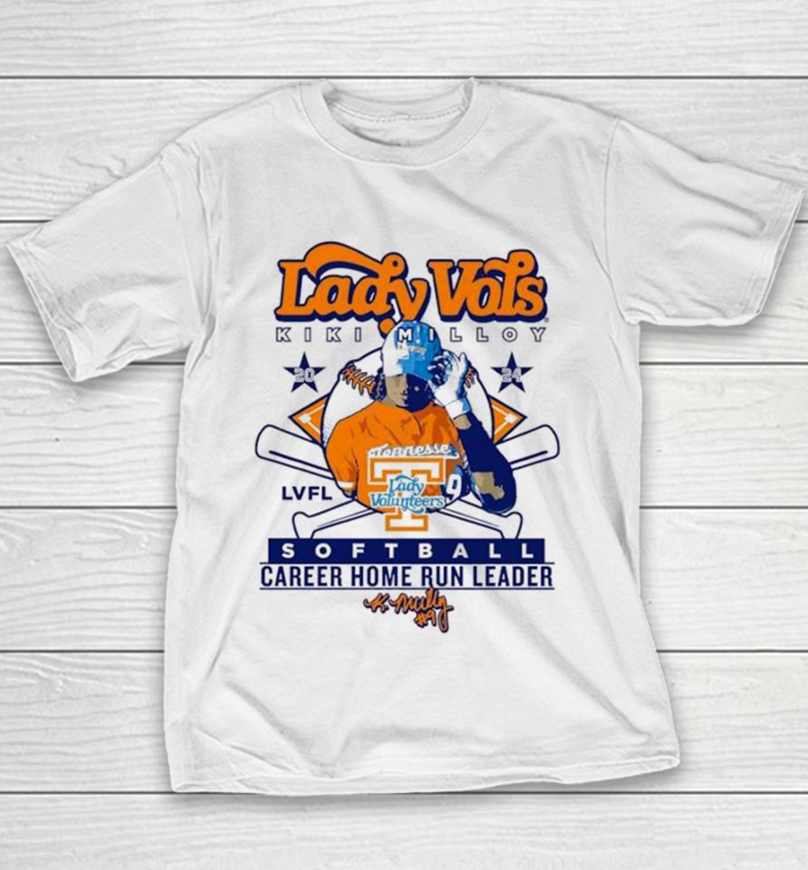 Lady Volunteers Kiki Milloy 2024 Lvfl Softball Career Home Run Leader Signature Youth T-Shirt