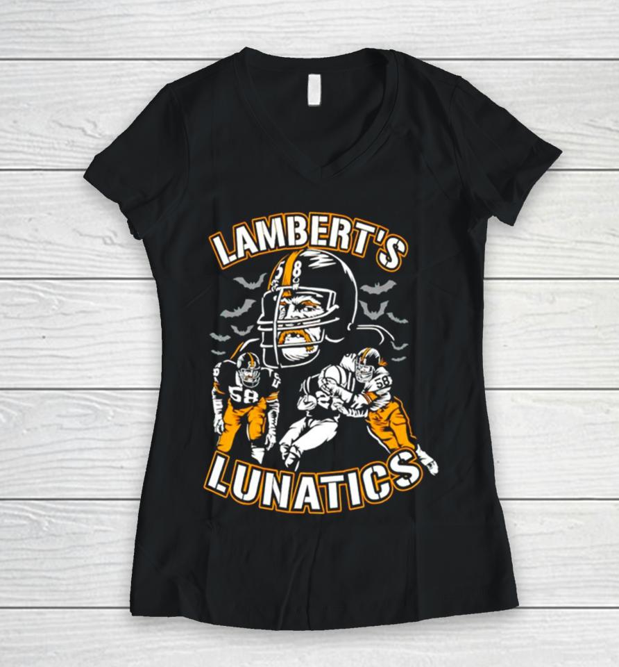 Lamberts Lunatics Pittsburgh Steelers Women V-Neck T-Shirt