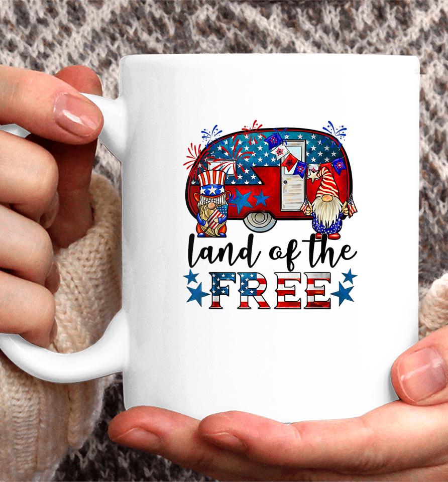 Land Of The Free American Flag Gnomes Funny Camping July 4Th Coffee Mug
