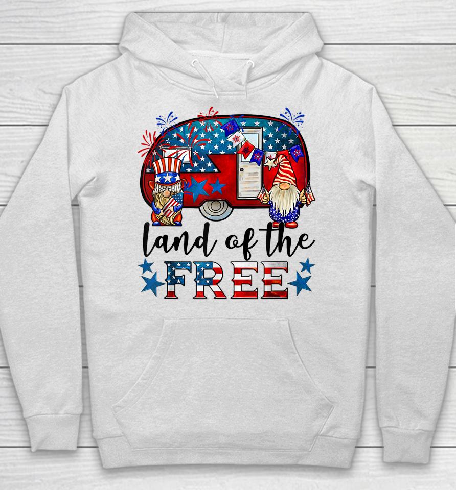 Land Of The Free American Flag Gnomes Funny Camping July 4Th Hoodie
