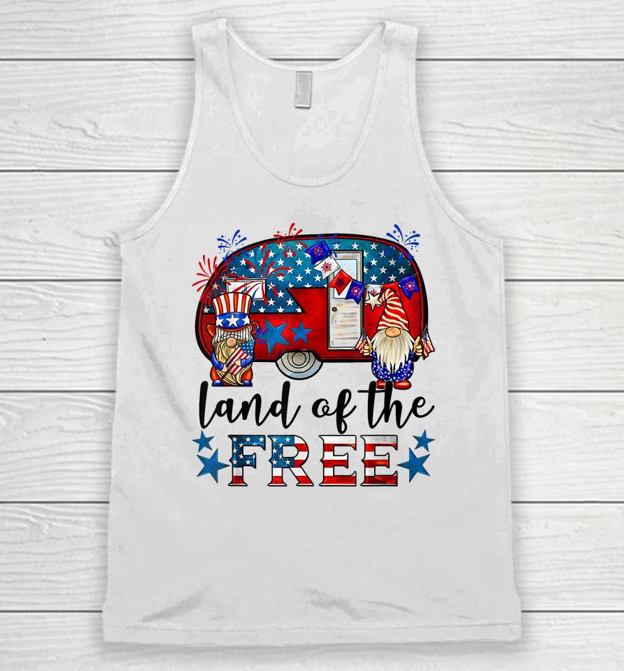 Land Of The Free American Flag Gnomes Funny Camping July 4Th Unisex Tank Top