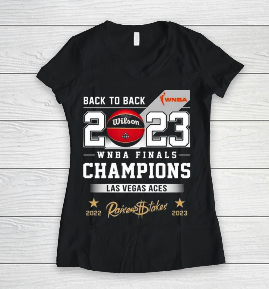 Las Vegas Aces Back To Back 2022 2023 Wnba Finals Champions T Women V-Neck T-Shirt