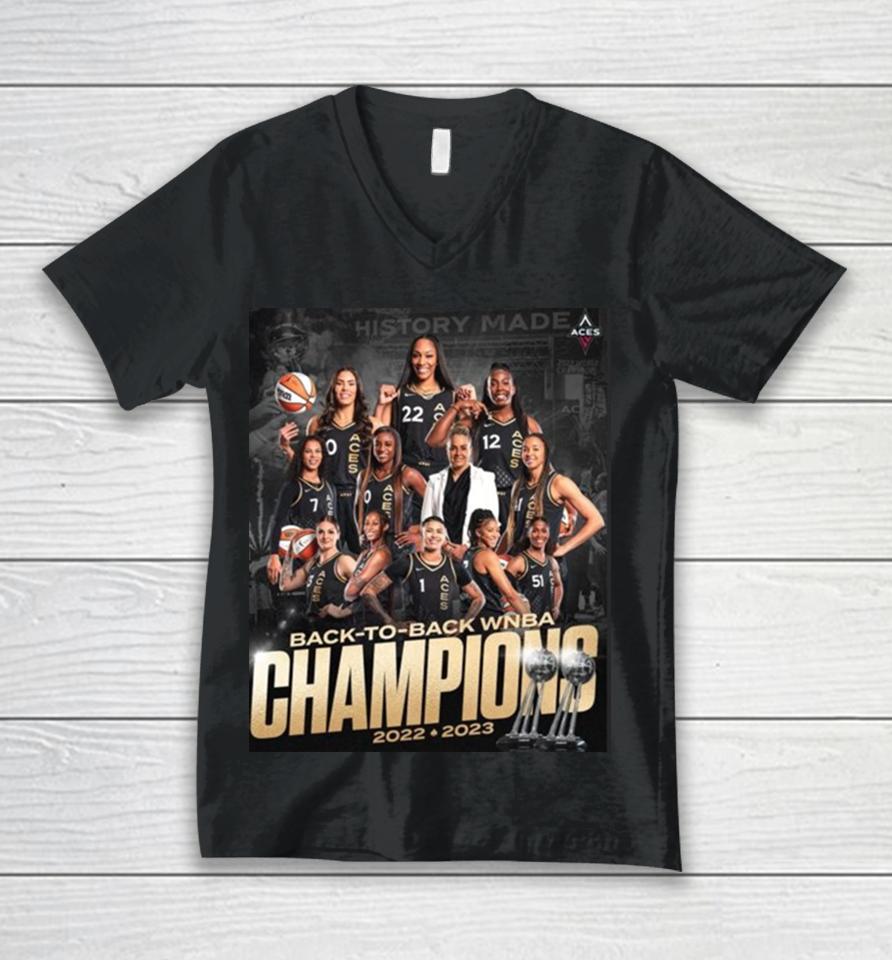 Las Vegas Aces Back To Back Wnba Champions 2022 – 2023 Poster Unisex V-Neck T-Shirt