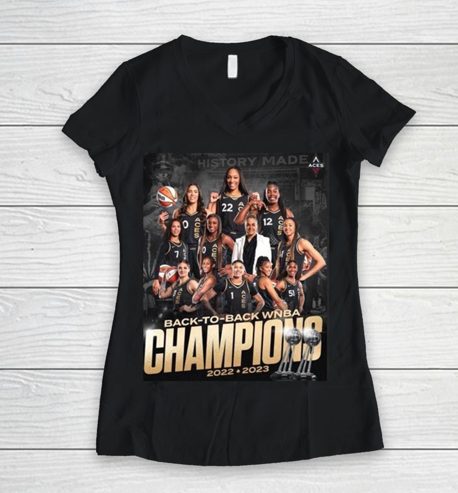 Las Vegas Aces Back To Back Wnba Champions 2022 – 2023 Poster Women V-Neck T-Shirt