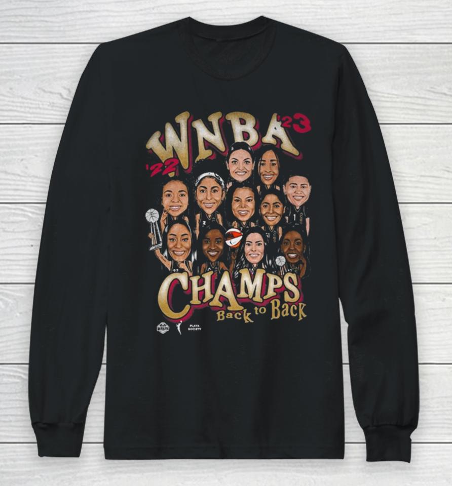 Las Vegas Aces Playa Society Back To Back Wnba 2022 – 2023 Finals Champions Roster Long Sleeve T-Shirt