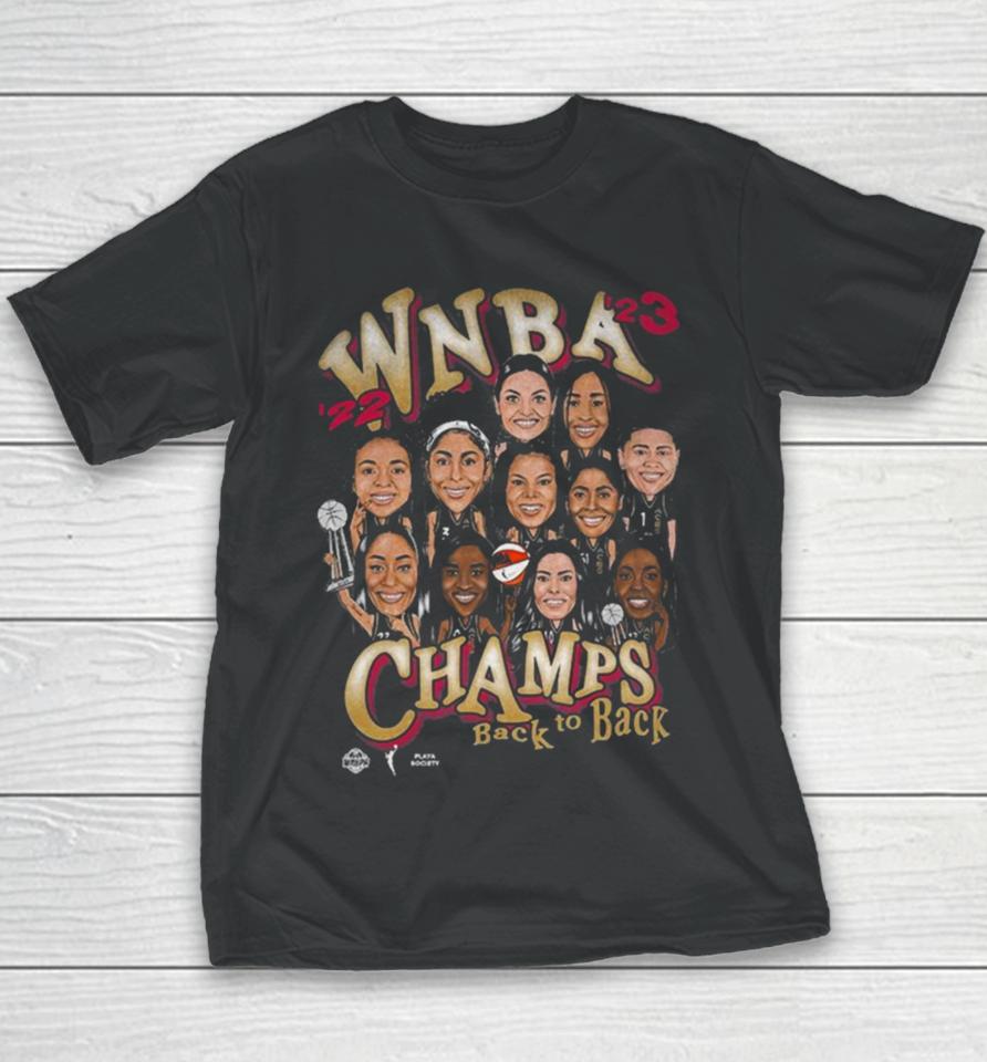 Las Vegas Aces Playa Society Back To Back Wnba 2022 – 2023 Finals Champions Roster Youth T-Shirt
