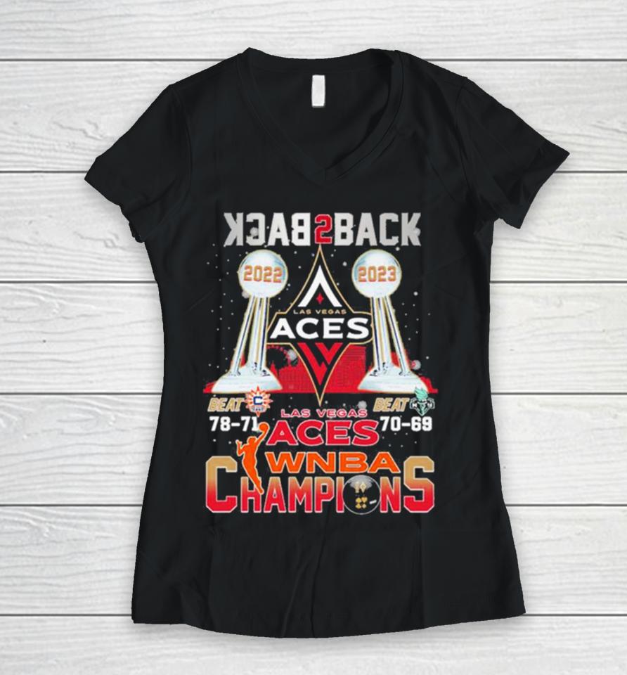 Las Vegas Aces Wnba Champions Back 2 Back 2022 2023 Women V-Neck T-Shirt