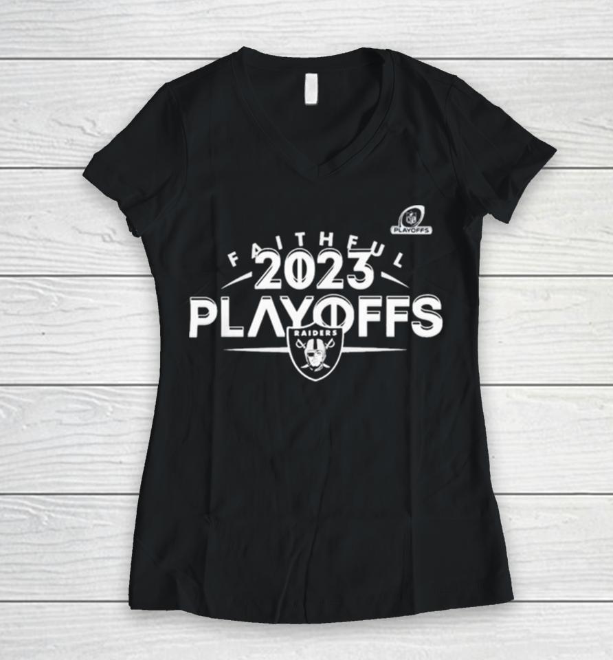 Las Vegas Raiders 2023 Nfl Playoffs Faithful Women V-Neck T-Shirt