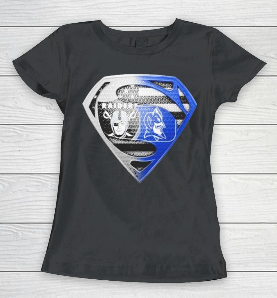 Las Vegas Raiders And Duke Blue Devils Superman Sports Women T-Shirt